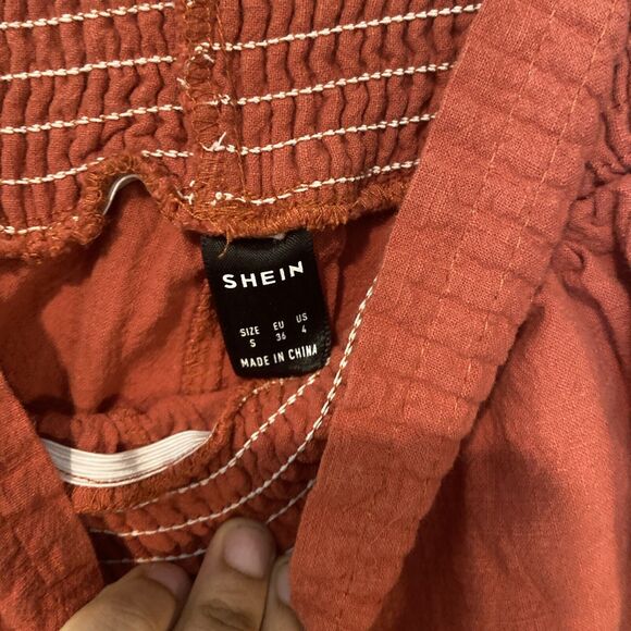 Orange Linen Blend High Rise Drawstring Wide Leg Crop Pants Sz Small - Picture 3 of 6